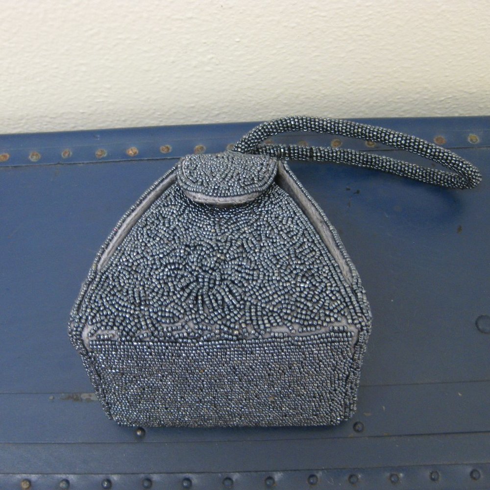 EUC blue beaded evening wristlet purse bag clutch - Picture 4 of 10